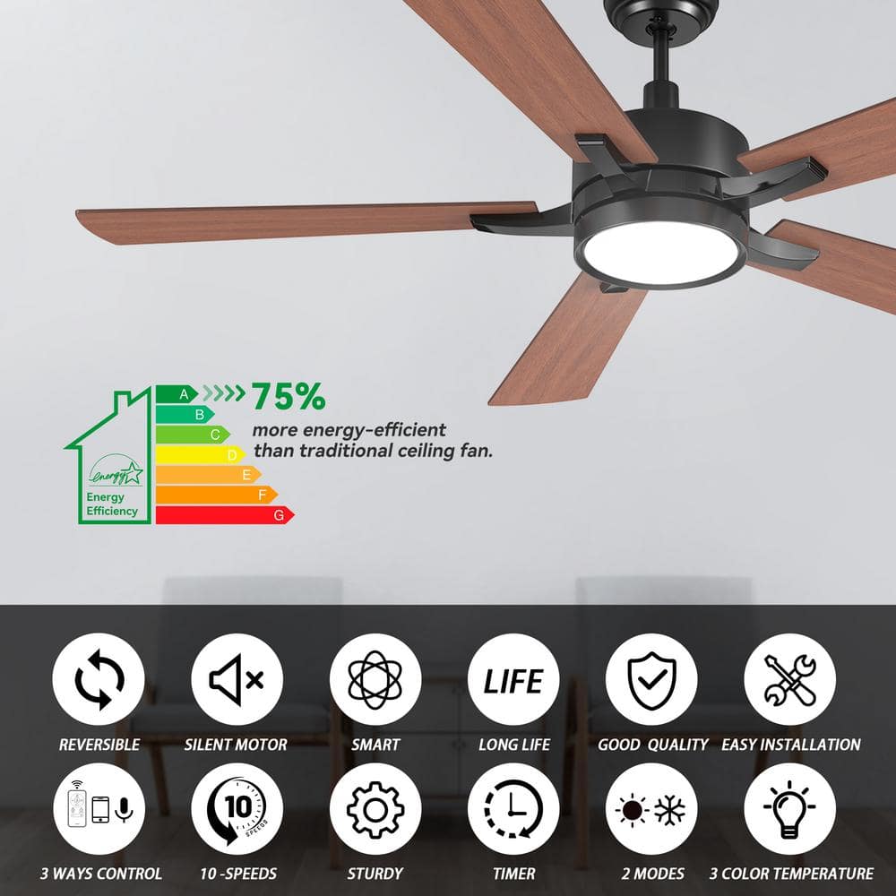 Apex 52'' Black Smart Ceiling Fan with Remote and LED Light