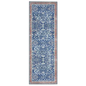 Blue 2 ft. x 6 ft. Modern Persian Boho Floral Runner Rug