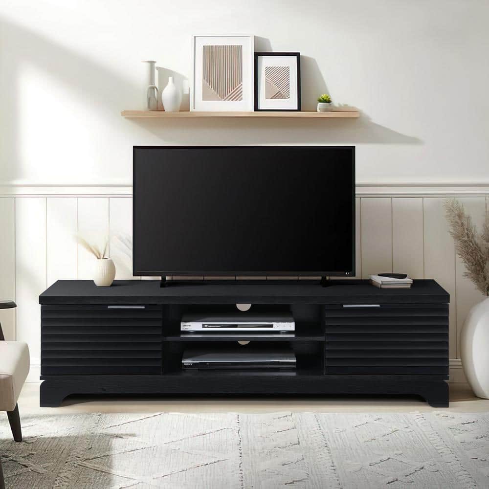 58.66 in. Midnight Oak Wood TV Stand with 2 Storage Cabinets Fits TVs up t
