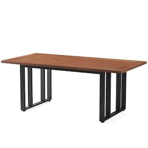 Moronia 55 in. Rectangle Brown Wood Conference Table Executive Desk Meeting Seminar Table with Black Metal Frame