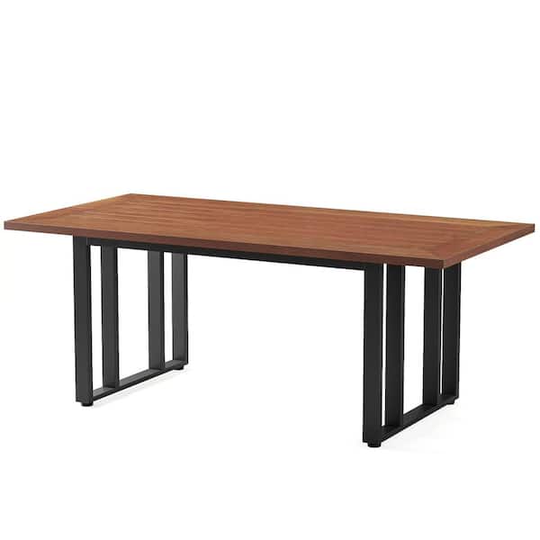 BYBLIGHT Moronia 55 in. Rectangle Brown Wood Conference Table Executive Desk Meeting Seminar Table with Black Metal Frame