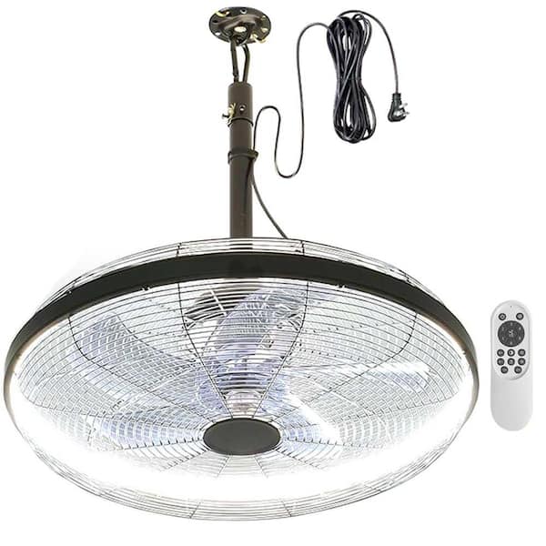 20 in. Black Gazebo Downrod Mount Ceiling Fan, Plug in Ceiling Fan for Patios, Pergola with Remote Control and Hook