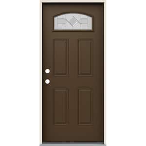 36 in. x 80 in. Right-Hand Camber Top Caldwell Decorative Glass Dark Chocolate Steel Prehung Front Door