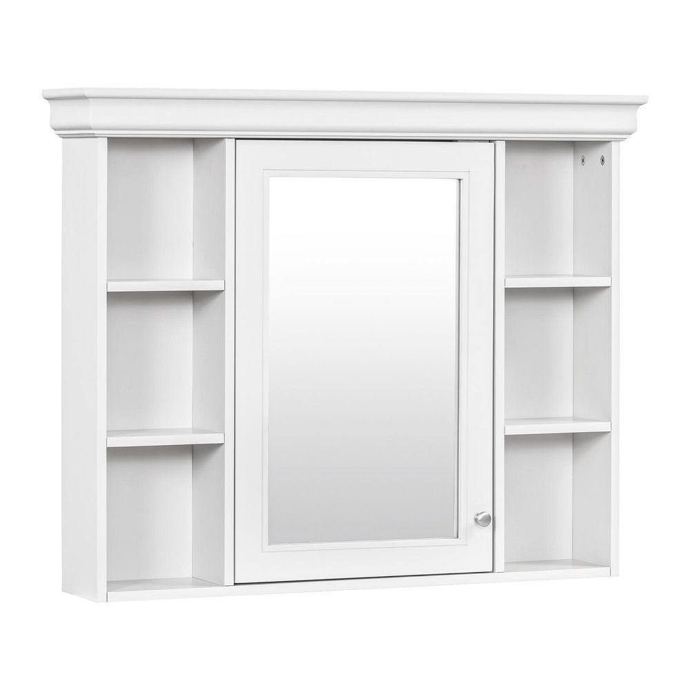 Modern 35 in. W x 28 in. H Rectangular White Wall Surface Mounted Storage Medicine Cabinet with Mirror, Open Shelves price history on PriceWatchPro