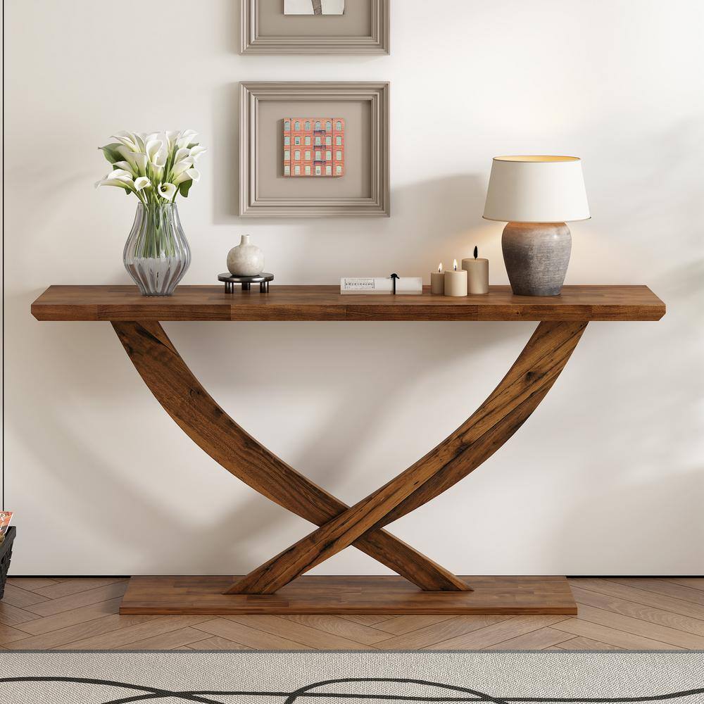 57 in. L Brown Rectangle Wood Console Table,Rustic Entryway Table,Sofa Tabl
