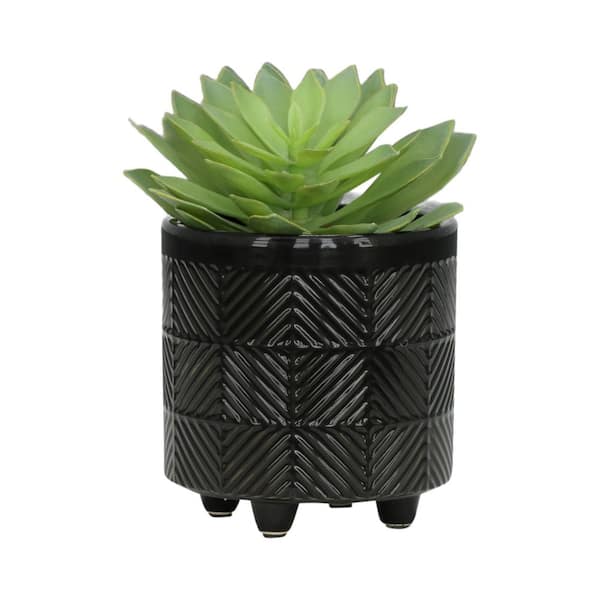 HOTEBIKE 6/8 in. Black Ceramic Textured Plant Pot for Indoor 