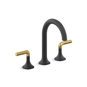 Occasion Lever Bathroom Sink Faucet Handles, Matte Black with Moderne Brass