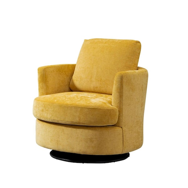 Unbranded 32 in. Mustard Nordic Chenille 360° Swivel Barrel Chair