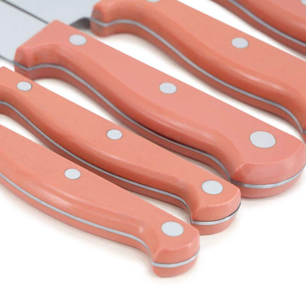 Keswick 7 Piece Stainless Steel Knife Set with Coral Handles and Wood Block