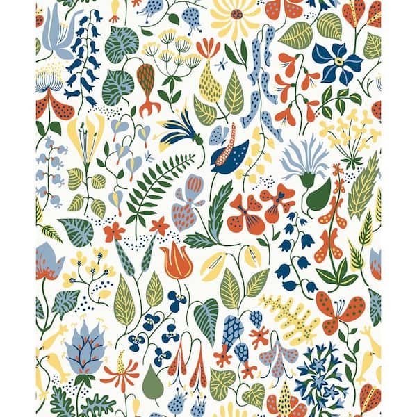 Brewster White Floral Motif White Wallpaper Sample