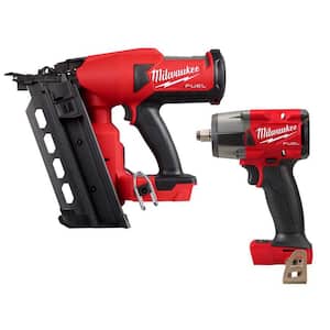 M18 FUEL 18-Volt Lithium-Ion Brushless Cordless Duplex Nailer (Tool Only) with M18 FUEL 1/2 in. Impact Wrench