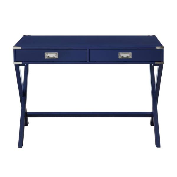 oslari wood writing desk with drawers blue