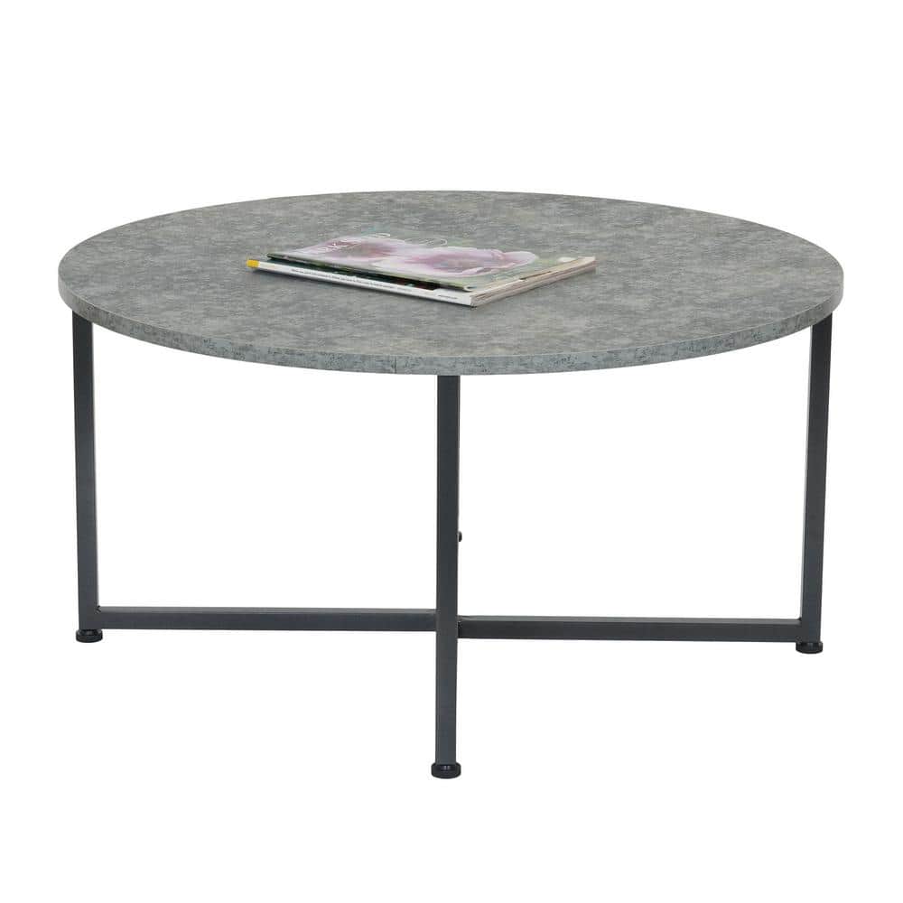 Slate Gray Modern Round Coffee Table with Steel Frame