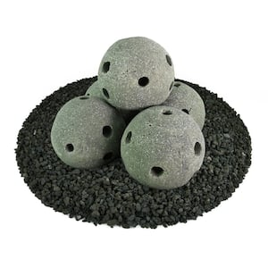 6 in. Pewter Gray Speckled Hollow Ceramic Fire Balls for Indoor and Outdoor Fire Pits or Fireplaces (Set of 5)