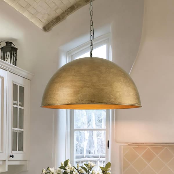 Detroit 23. 62 in. 4-Light Gold Oversized Farmhouse Dome Pendant Light for Kitchen Island