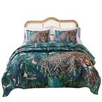 Jungle Cat 3-Piece Teal Polyester Full/Queen Quilt Set