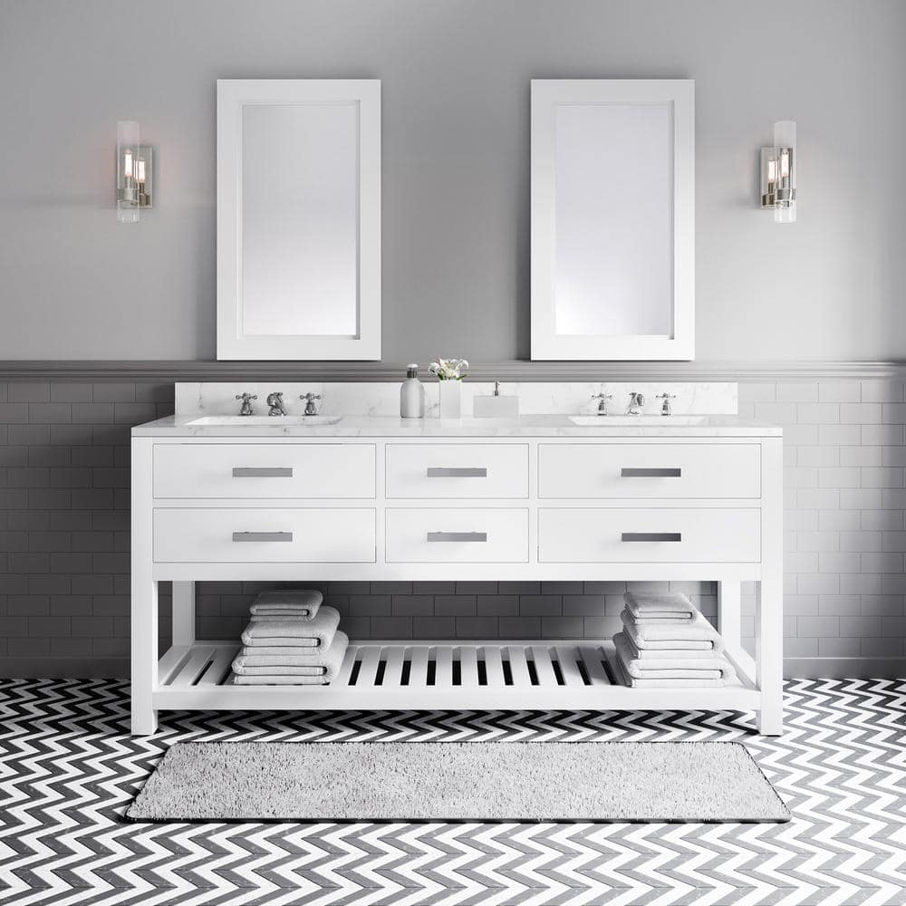Madalyn 72" Pure White Double Sink Marble Top Vanity