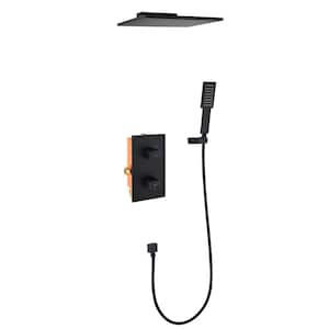 12 in. 2-Handle 1-Spray Wall Mount Wide Spout Waterfall Shower System with Hand Shower in Matte Black (Valve Included)