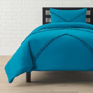 3-Piece Agate Blue Tassel Microfiber Full/Queen Comforter Set