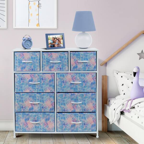 blue 9 drawer dresser Blue Floral Pattern Wooden Dresser with Nine Drawers | Luxury Handmade Dresser