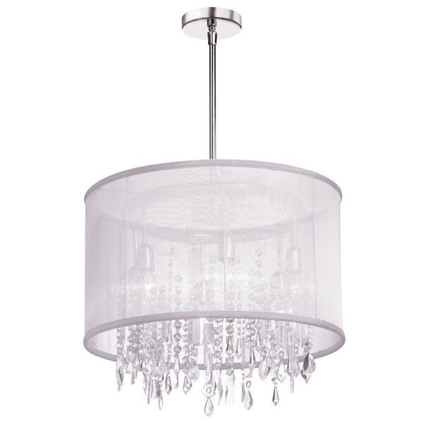 Radionic Hi Tech Bohemian 6-Light Polished Chrome Crystal Chandelier with White Organza Drum Shade