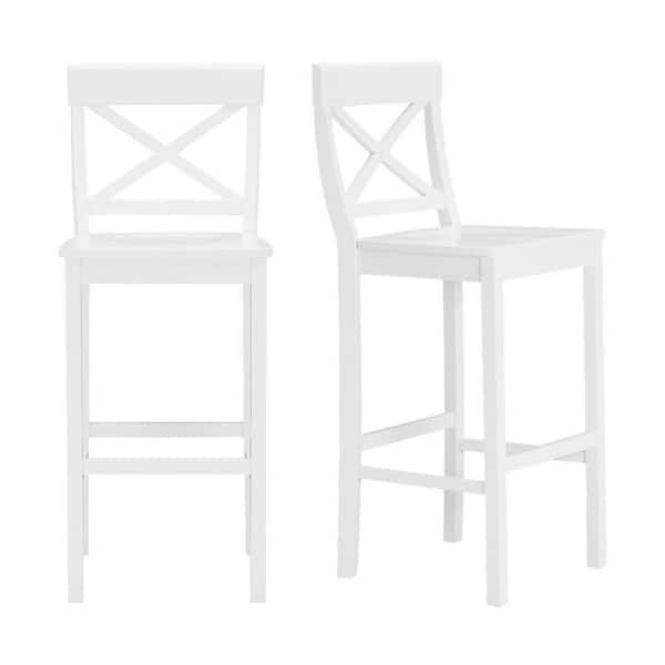 StyleWell Cedarville White Wood Bar Stools with Cross Back (Set of 2)