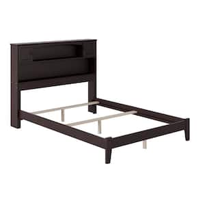 Newport Espresso Dark Brown Solid Wood Full Traditional Panel Bed with Open Footboard and Attachable Device Charger