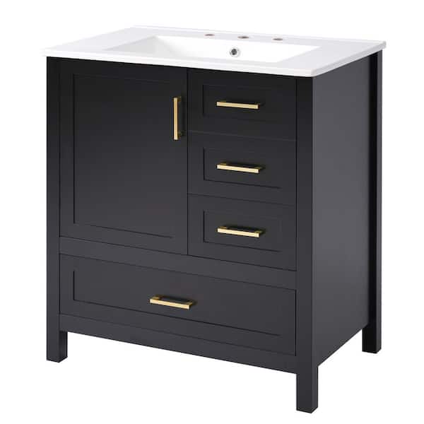 30 in. W x 18.3 in. D x 34 in. H Single Sink Freestanding Bath Vanity in Black with White Ceramic Top