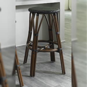 Paris Bistro 30 in. Black Backless Rattan 30 in. Bar Stool with All-Weather Weave Seat