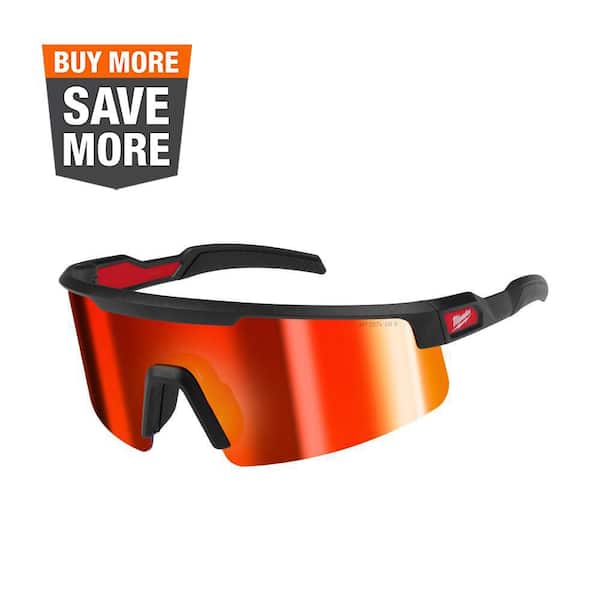 Milwaukee Safety Glasses with Red Wrap Around Mirrored Anti