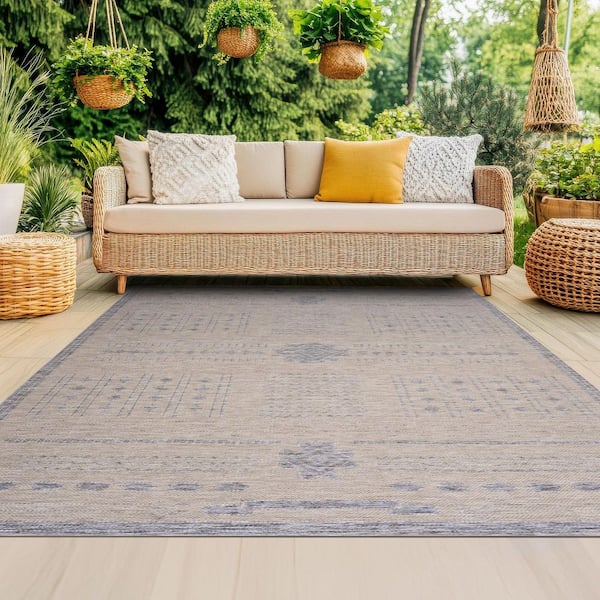 Bailey Natural 5 ft. x 7 ft. Transitional Geometric Flat Weave Polypropylene Rectangle Indoor/Outdoor Area Rug