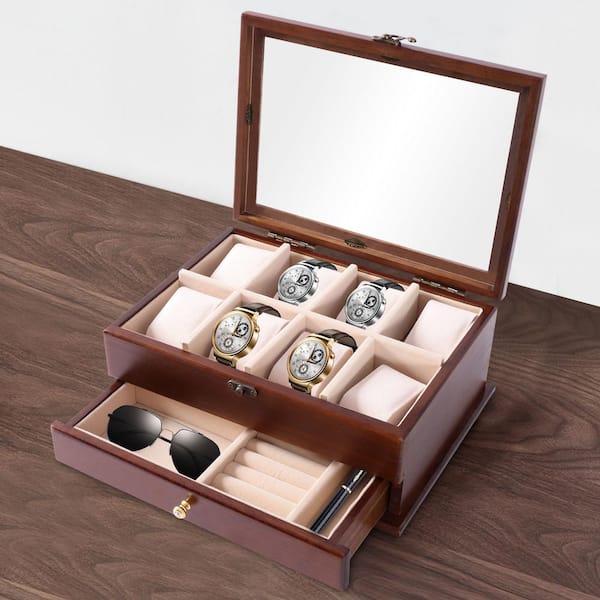 YIYIBYUS 12 Slot Luxury Watch Case Display Organizer Carbon Fiber Design  Metal Buckle Jewelry Watches, Storage Boxes Holder HG-FKH9517-789 - The  Home Depot