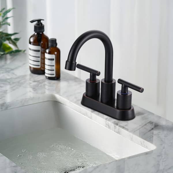 4 in. Centerset Double Handle High Arc Bathroom Faucet with Drain Kit Included in Oil Rubbed Bronze