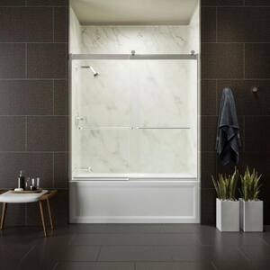 Levity 59.625 in. W x 62 in. H Semi-Frameless Sliding Tub Door in Silver with Towel Bar