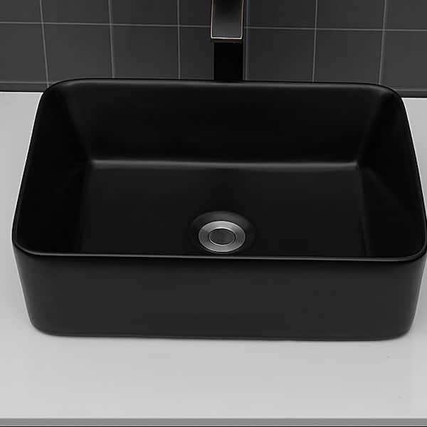 19 in. Vessel Rectangular Bathroom Sink in Black Ceramic