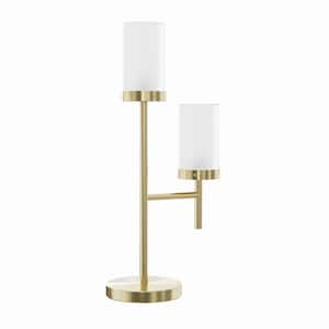 Concord 25.3 in. H Gold 2-Light Modern Torchiere Table Lamp with White Cylinder Glass Shade & Touch Switch
