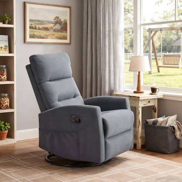 Grey Fabric Swivel Rocker Manual Recliner with 155° Recline