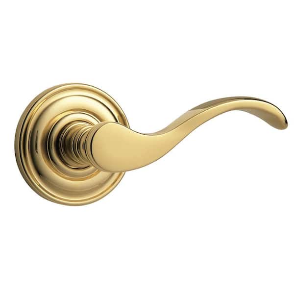 Baldwin Wave Polished Brass Bed/Bath Lever with Classic Rose-DISCONTINUED