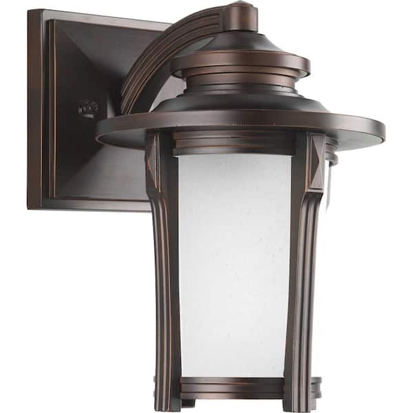 Progress Lighting Pedigree Collection 1-Light Autumn Haze Etched Seeded Glass Craftsman Outdoor Small Wall Lantern Light