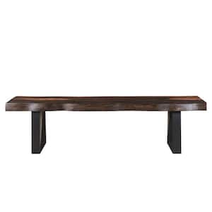 68 in. Dark Brown and Black Solid Wood Dining Bench
