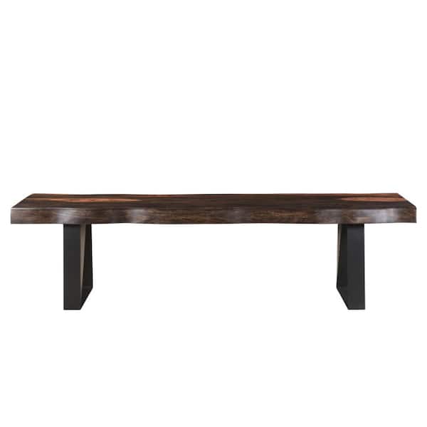 HomeRoots 68 in. Dark Brown and Black Solid Wood Dining Bench
