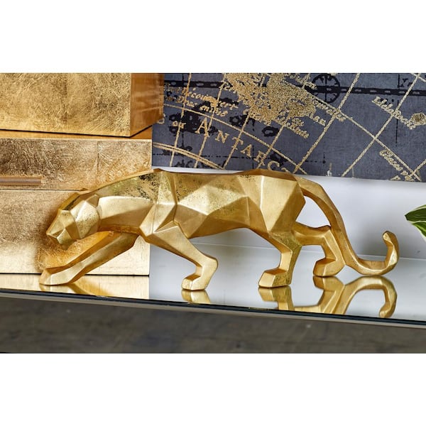 Litton Lane Gold Polystone Leopard Sculpture 79938 - The Home Depot