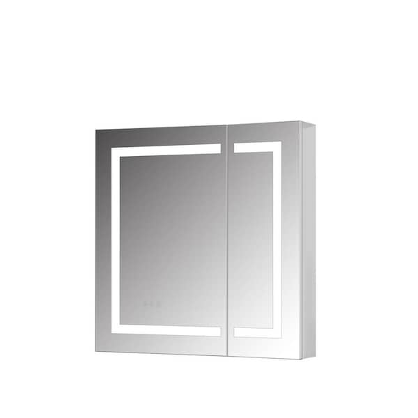 MCOCOD 30 in. W x 30 in. H Frameless Square Silver Aluminum Surface Mount Medicine Cabinet with Mirror and Anti-Fog Film