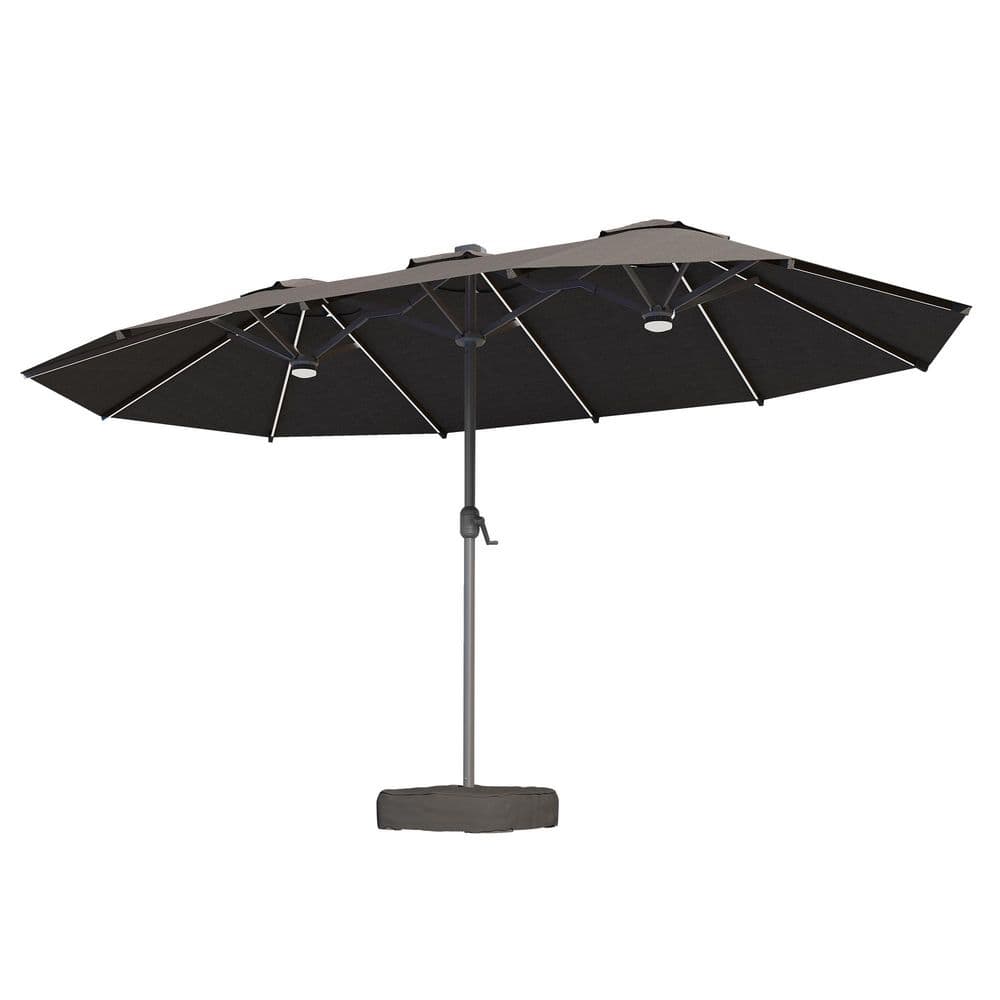 15 ft. Metal Market Rectangle Outdoor Patio Umbrella in Black with Base & Solar RGB Lights for Deck, Backyard, Garden price history on PriceWatchPro