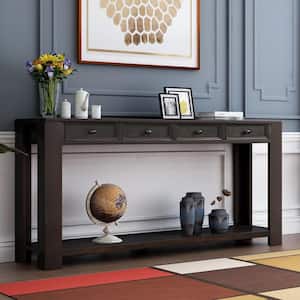 64 in. Black Standard Rectangle Wood Console Table with 4-Drawers