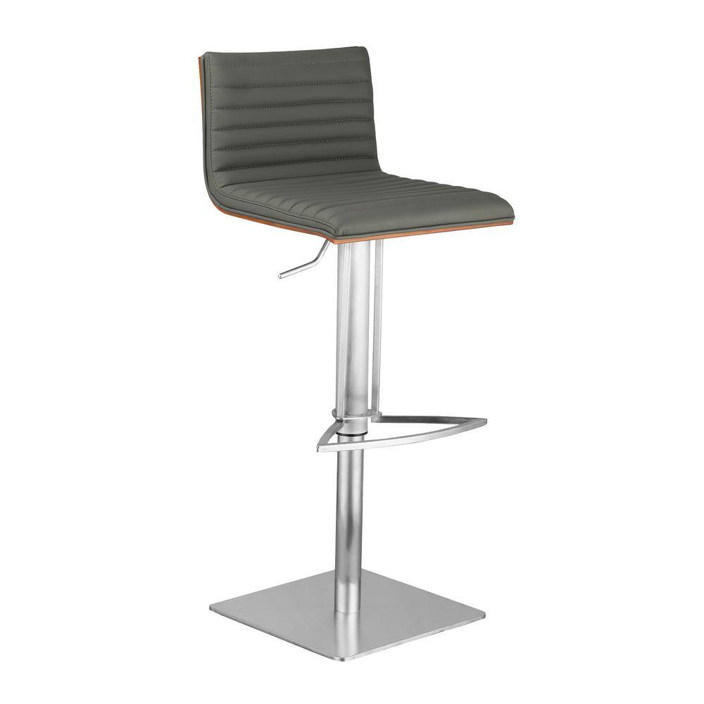 Contemporary 32" Gray Faux Leather & Walnut Swivel Bar Stool