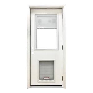 32 in. x 80 in. Reliant Series Clear Mini-Blind LHOS White Primed Fiberglass Prehung Back Door with SL Pet Door