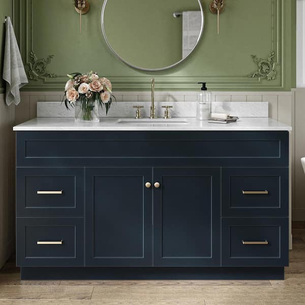 ARIEL Hamlet 61 in. W x 22 in. D x 35.5 in. H Vanity in Midnight Blue with Carrara Marble Vanity Top