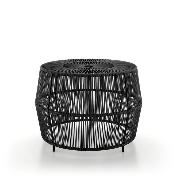 Furniture of America Tej Round Metal and Rattan Black Coffee Table