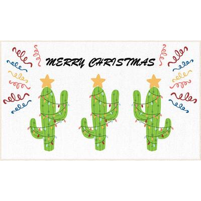 Christmas Cactus White 2 ft. 6 in. x 4 ft. 2 in. Holiday Area Rug